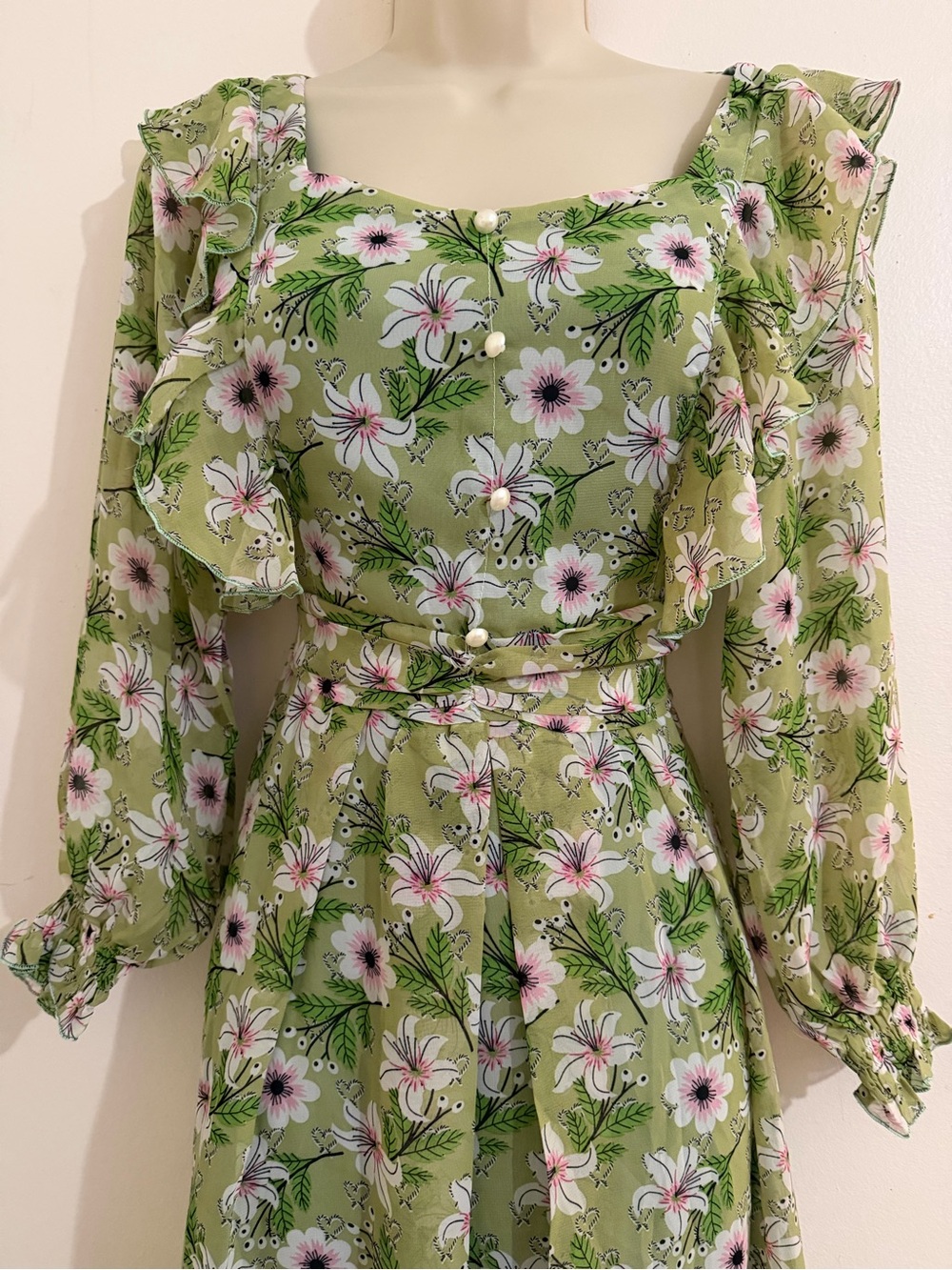 Floral Green Ruffle Midi Dress - Women's - Picture 2 of 5
